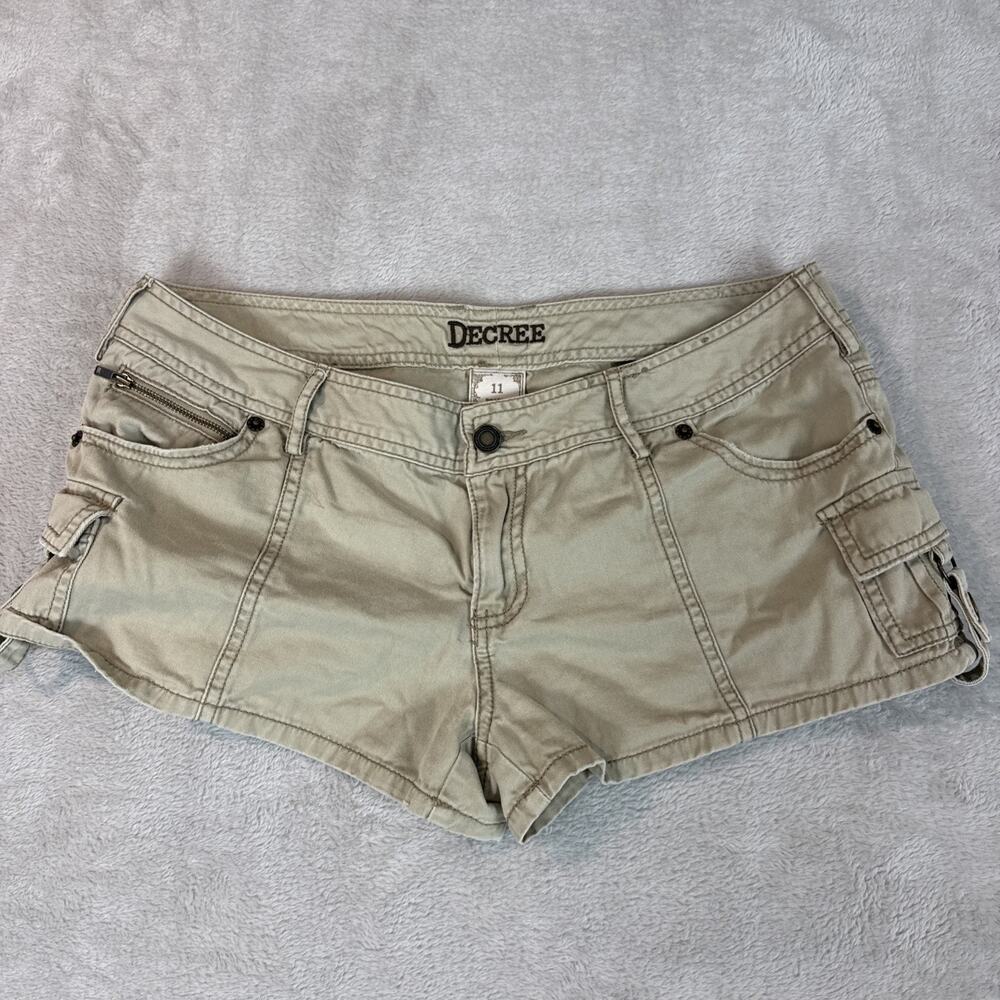 Vintage y2k Decree tan micro mini cargo shorts 11 Shorties Low Rise Cotton